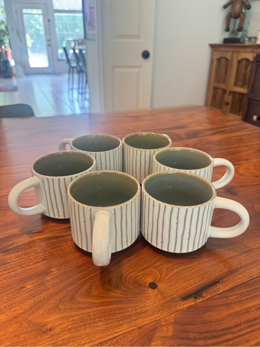 Pair Hearth & Hand Magnolia Coffee Mug Cup Green Bead Stripe Stoneware
11.5oz